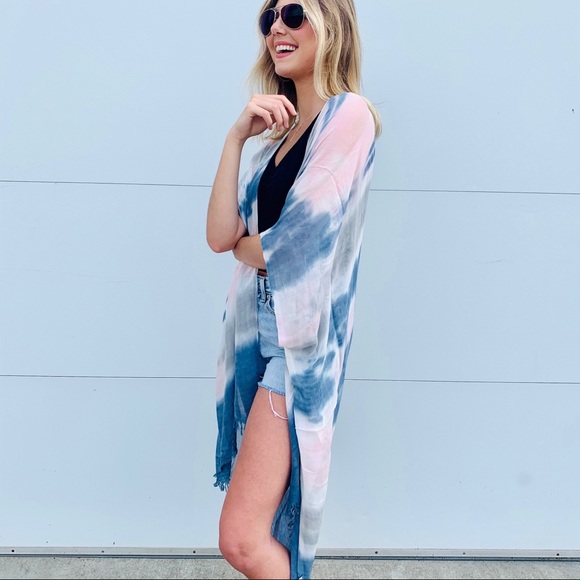 BLUE & PINK WATERCOLOR/TIE DYE KIMONO!! BOUTIQUE ITEMS BNWT!! (BOUTIQUE ITEM)!! - Picture 6 of 9